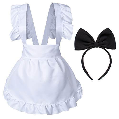 Fancy Cute White Retro Frilly Adorable Maid Waitress Aprons Vintage Costume Bow Headdress Gloves set (Adjustable Bow) von Wannsee