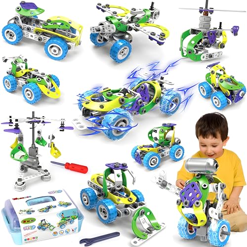 Wanonoo Konstruktionsspielzeug ab 4 5 6 7 8 9 Jahr Jungen,10-in-1 Elektrisch STEM Baukasten Spielzeug Kreatives Lernspielzeug Bauspielzeug, Bausteine Kreativ-Set, Geschenk für Kinder Jungen Mädchen von Wanonoo