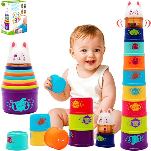 Wanonoo Stapelbecher Spielzeug | Stapelturm ab 1 Jahr mit 9 bunten Bechern | Montessori Lernspielzeug aus Kunststoff für Baby & Kleinkind | BPA-frei | Geschenk Jungen & Mädchen 6–12–18 Monate Wanonoo Stapelbecher Spielzeug | Stapelturm ab 1 Jahr mit 9 bunten Bechern | Montessori Lernspielzeug aus Kunststoff für Baby & Kleinkind | BPA-frei | Geschenk Jungen & Mädchen 6–12–18 Monate von Wanonoo
