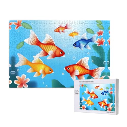 Goldene Fisch-Puzzles für Erwachsene, 1000 Teile, Holzpuzzle für Familie, Freunde, Heimdekoration, Wandkunst, 29,5 x 50 cm Goldene Fisch-Puzzles für Erwachsene, 1000 Teile, Holzpuzzle für Familie, Freunde, Heimdekoration, Wandkunst, 29,5 x 50 cm von WapNo