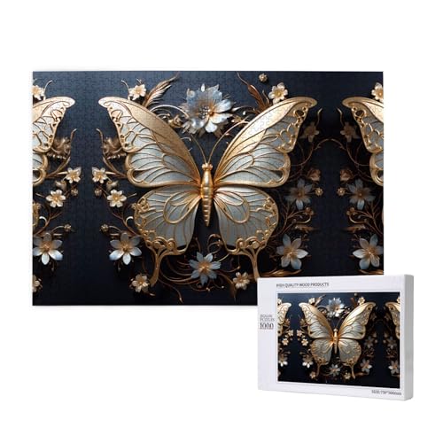Goldene weiße Schmetterlinge Puzzle für Erwachsene, 1000 Teile, Holzpuzzle für Familie und Freunde, Wanddekoration für Zuhause, 29,5 x 50 cm Goldene weiße Schmetterlinge Puzzle für Erwachsene, 1000 Teile, Holzpuzzle für Familie und Freunde, Wanddekoration für Zuhause, 29,5 x 50 cm von WapNo