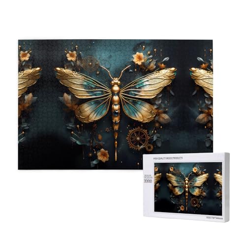 Goldfarbene, zarte Libellen-Blumen-Puzzles für Erwachsene, 1000 Teile, Holzpuzzle für Familie, Freunde, Heimdekoration, Wandkunst, 29,5 x 50 cm Goldfarbene, zarte Libellen-Blumen-Puzzles für Erwachsene, 1000 Teile, Holzpuzzle für Familie, Freunde, Heimdekoration, Wandkunst, 29,5 x 50 cm von WapNo