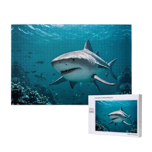 Graues Riffhai-Puzzles für Erwachsene, 1000 Teile, Holzpuzzle für Familie, Freunde, Heimdekoration, Wandkunst, 29,5 x 50 cm Graues Riffhai-Puzzles für Erwachsene, 1000 Teile, Holzpuzzle für Familie, Freunde, Heimdekoration, Wandkunst, 29,5 x 50 cm von WapNo