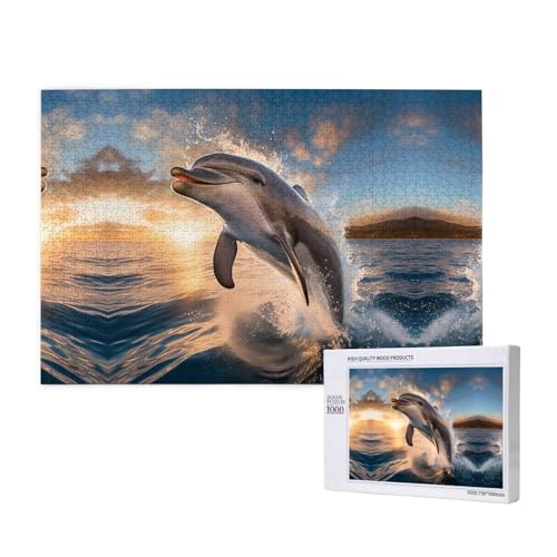 Springender Delfin-Puzzles für Erwachsene, 1000 Teile, Holzpuzzle für Familie, Freunde, Heimdekoration, Wandkunst, 75 x 50 cm Springender Delfin-Puzzles für Erwachsene, 1000 Teile, Holzpuzzle für Familie, Freunde, Heimdekoration, Wandkunst, 75 x 50 cm von WapNo