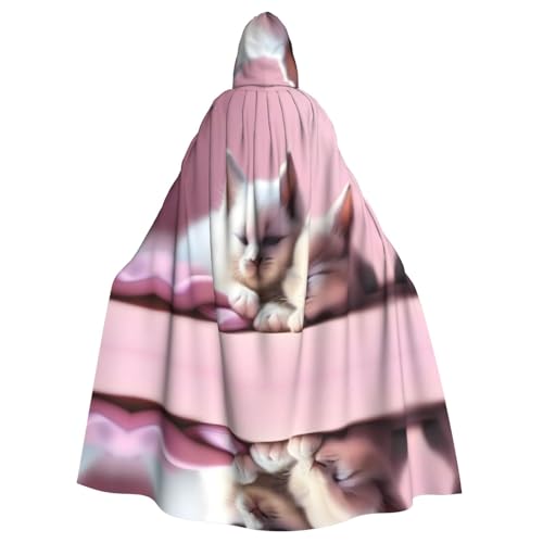 WapNo Zwei schlafende Kätzchen, Umhang mit Kapuze, für Damen und Herren, Halloween-Kostüm, Maskerade, Cosplay, Kostüm, Weihnachten, Party, Robe, Schwarz von WapNo
