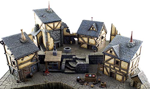 War World Gaming Fantasy Village Komplettset - 28mm Fantasie Tabletop Gelände Modell Diorama Modellbau Landschaft Gebäude Wargaming Geländebau Haus Mittelälter von War World Gaming