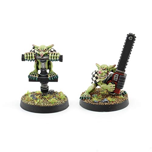 War World Gaming Gutrot Greenskins - Starspieler-Kobolde Set von 2-28mm Fantasie Fußball Miniatur Figur Mini Kobold für Blood Bowl Lackierbares Sammlerstück Bemalen Gelände Modellbau von War World Gaming