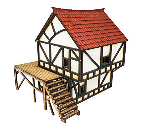 War World Gaming Medieval Town Cottage (Vorbemalt/Unbemalt) - 28mm Fantasie Tabletop Gelände Modell Diorama Modellbau von War World Gaming