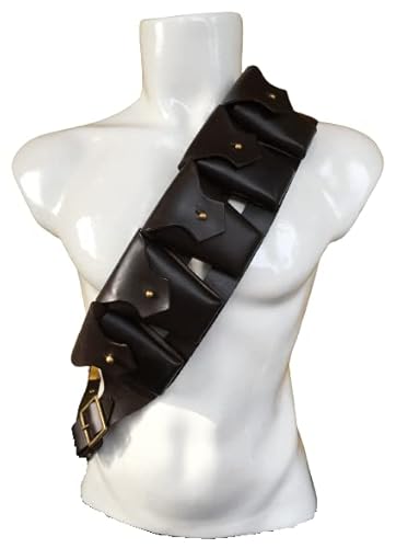 Warcraft Exprots British P-1903 Leder-Schulter-Rig 5 Taschen Munitionstasche Bandolier-Muster 1903 mit Kupfernieten, Messingbeschlägen und Schnallenverschluss, Dunkelbraun Warcraft Exprots British P-1903 Leder-Schulter-Rig 5 Taschen Munitionstasche Bandolier-Muster 1903 mit Kupfernieten, Messingbeschlägen und Schnallenverschluss, Dunkelbraun von Warcraft Exports