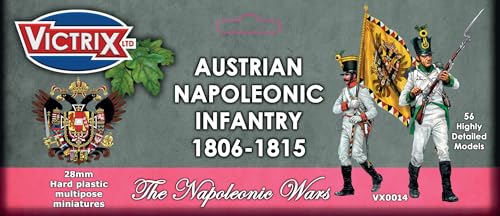 Wargames Delivered - Austrian Napoleonic Infantry 1806-1815 Set, 56 hochdetaillierte 28 mm Miniaturen mit montierten Colonels für Wargaming-Dioramen von Wargames Delivered