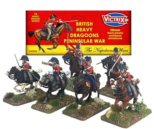 Wargames Delivered - Britische Halbinsel Heavy Dragoons, 12 detaillierte Figuren mit KGL-Armen, Bicorn oder Shako Officer, dynamische Posen für Napoleonisches Kriegsspiel von Wargames Delivered