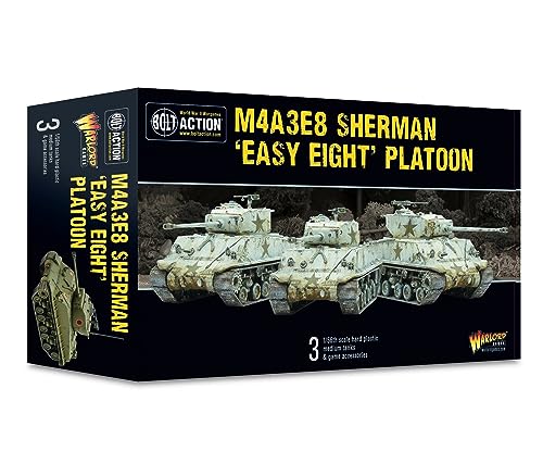 Warlord Games M4A3E8 Sherman Easy Eight Platoon (3 Tanks) 1:56/28 mm Kunststoff-Modelltank für Bolt Action Hochdetaillierte Miniaturen aus dem 2. Weltkrieg für Tisch-Wargaming von Warlord Games