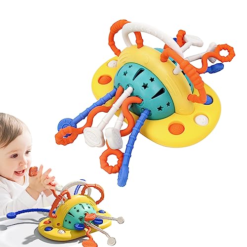 Warm Feather Montessori Baby Toys Silikon Saugnapf Spielzeug für Hochstuhl Kleinkind Sensorisches Spielzeug für 18+ Monate Baby Kinderwagen Zugschnur Spielzeug von Warm Feather