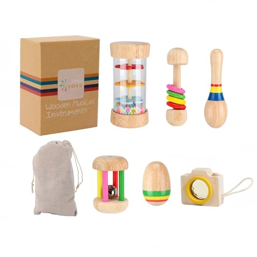 Rassel-Set für Kinder von 3–8 Jahren | Montessori-inspirierter Regenstab, Maracas, Kaleidoskop & mehr | Natürliches Holzspielzeug für Kleinkinder mit abgerundeten Kanten und ungiftiger Farbe von Warmforwel