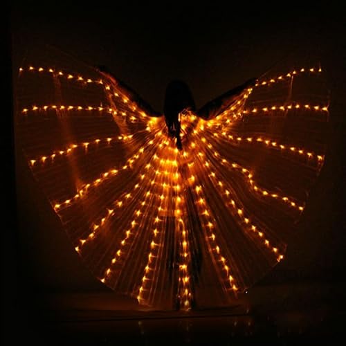 LED Isis Flügel, LED Flügel für Erwachsene, LED-Schmetterlingsflügel,360 Grad leuchtendes Bauchtanz-Kostüm, LED Bauchtanzflügel mit Teleskopstäben für Bühne, Festival und Party (Gelb, Erwachsener) von Warmfunn