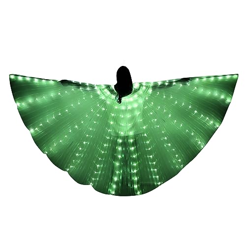 LED Isis Flügel, LED Flügel für Erwachsene, LED-Schmetterlingsflügel,360 Grad leuchtendes Bauchtanz-Kostüm, LED Bauchtanzflügel mit Teleskopstäben für Bühne, Festival und Party (Grün, Erwachsener) von Warmfunn