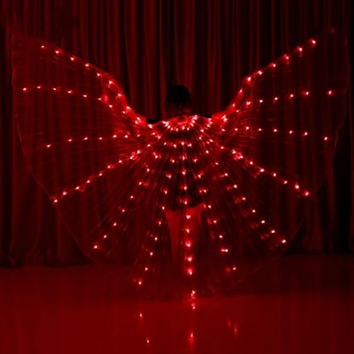 LED Isis Flügel, LED Flügel für Erwachsene, LED-Schmetterlingsflügel,360 Grad leuchtendes Bauchtanz-Kostüm, LED Bauchtanzflügel mit Teleskopstäben für Bühne, Festival und Party (Rot, Erwachsener) von Warmfunn