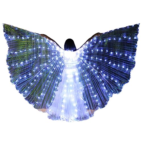 LED Isis Flügel, LED Flügel für Erwachsene, LED-Schmetterlingsflügel,360 Grad leuchtendes Bauchtanz-Kostüm, LED Bauchtanzflügel mit Teleskopstäben für Bühne, Festival und Party (weiß, Erwachsener) von Warmfunn