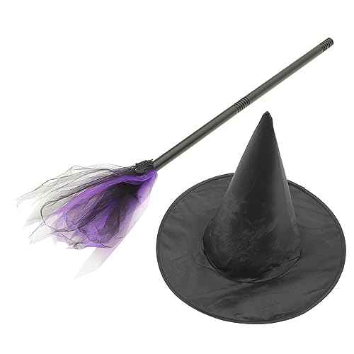 Warmhm 1 Satz Halloween Hexen Kostüm mit Abnehmbaren Besen und Hexenhut für Masquerade Cosplay Halloween Partys und Bühnenaufführungen Teiliges von Warmhm