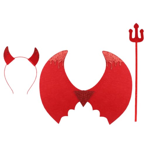 Warmhm 1 Satz Halloween -kostüm Halloween-teufel Tween Party Kostüm Kleinkind Cosplay Karikatur Flügel Mädchen Kinderkostüm Kostüm Giftkostüm Für Teufel Stirnband Stoff Rot von Warmhm