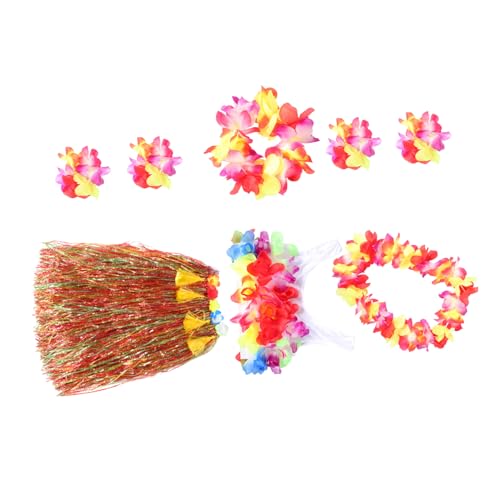 Warmhm 1 Satz Hawaiian Grasrock Kostümset für Damen Teilig mit Halskette Armbändern Bikini Oberteil für Luau Partys Sommerfeiern und Tanzshows von Warmhm