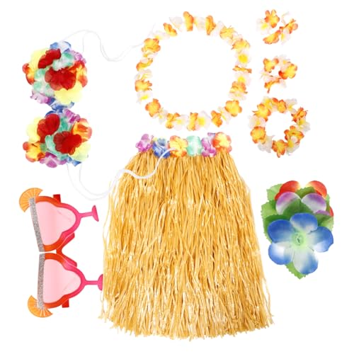 Warmhm 1 Satz Hawaiian Party Dekorationen Set Teiliges Set mit Blumenkranz Haarclip Sonnenbrille und Strohhut für Luau Feiern Geeignet für Erwachsene und Strandpartys von Warmhm