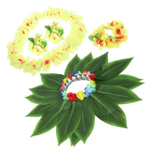 Warmhm 1 Satz Hawaiianisches Kostümset mit Realistischer Baumblatt Skirt und Buntem Blumenkranz für Luau Partys und Kinderfeiern Authentisches Bequemes Design mit Lebhaften Farben von Warmhm