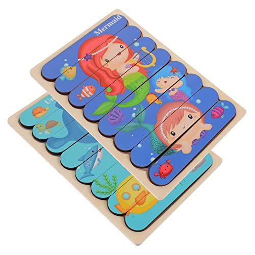 Warmhm Funny Holz Puzzle Spielzeug Doppelseitiges Lernspielzeug Für Kleinkinder Pädagogisches Holzspielzeug Motorik Und Gedächtnis LXL Meerjungfrau von Warmhm