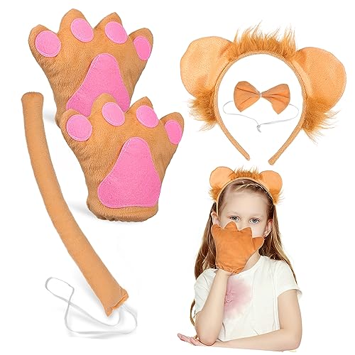 Warmhm 1 Satz Löwenkostüm Set mit Stirnband Handschuhen und Fliege für Halloween Tier Cosplay Zubehör für Frauen und Mädchen Langlebig und Ansprechend von Warmhm