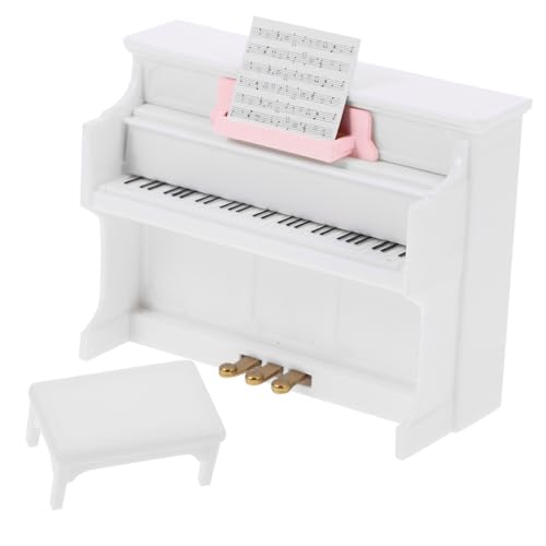 Warmhm 1 Satz Mini-Piano-Modell Winziges Hausklavier Puppenhaus-Piano-Modell Miniatur-puppenklavier Babypuppe Puppenklavier Mit Stuhl Mini-Instrument Mini-Klavier Abs Weiß von Warmhm
