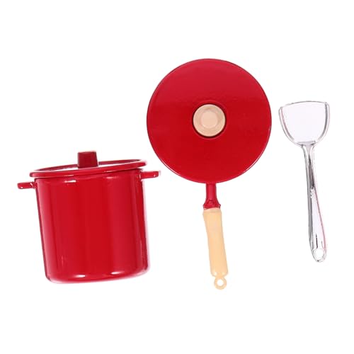 Warmhm 1 Satz Mini Simulationsmodell Miniatur Kochtöpfe Mini Miniatur Töpfe Puppenhaus Küchenzubehör Puppenhaus Herde Miniatur Eintopftopf Kleine Simulationstöpfe Rotes von Warmhm