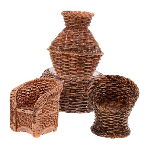 Warmhm 1 Satz Mini-Tisch- und Stuhlmodell Dekoration Mikrowerkzeugmodell Rattan-Modell Hausmodell puppenhaus dekoartikel Puppenstubenmöbel Dollhouse Mini Möbel Harz Light Brown von Warmhm
