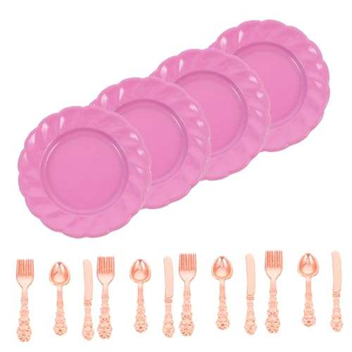 Warmhm 1 Satz Miniaturbesteckset besteck Set puppenhaus küchenzubehör Puppenhaus Essgeschirr besteck Dekoration Mini-Hausteller Miniatur-Geschirrverzierungen Harz Rose Gold von Warmhm