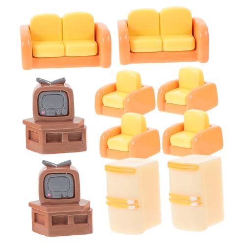 Warmhm 1 Satz Puppenhaus Kleines Sofa Mini-Sofa-Modell Mini-tv-Modell Miniatur-tv-Foto-Requisite Mini-doppelsofa Mini-Foto-Requisite Für Den Fernseher Miniatur-einzelsofa Kunstharz von Warmhm