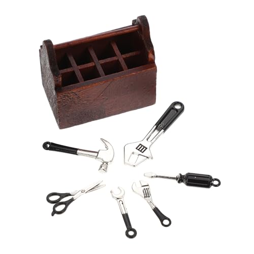 Warmhm 1 Satz Puppenhaus-Werkzeuge Kleines Haushaltswerkzeug Miniatur Werkzeugkoffer Miniatursachen Mini-hauswerkzeugmodell Mini- -Tool-kit Miniatur Hausschmuck Hölzern Black von Warmhm