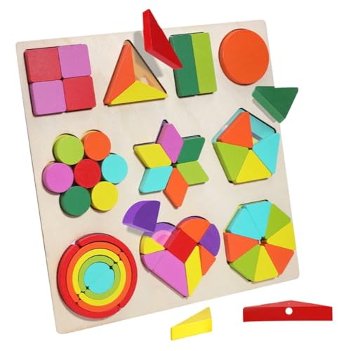 Warmhm 1 Satz Regenbogen Holzspielzeug Geometrisches Formen Puzzle für Pädagogisches Kreativität und Hand Augen Koordination für Kleinkinder und Vorschulkinder von Warmhm