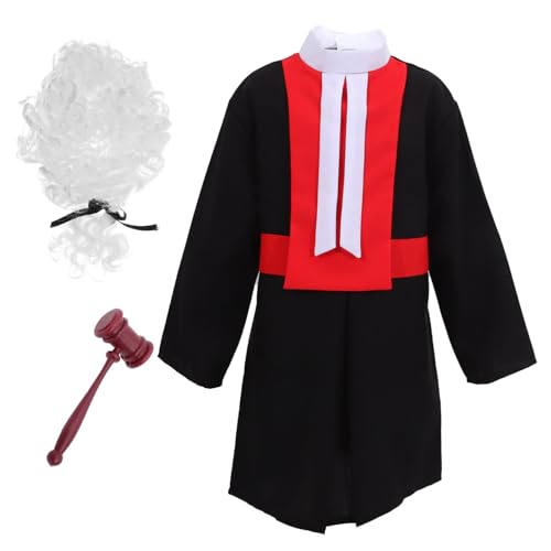 Warmhm 1 Satz Richterkostüm Richterhammer Perückenrichter Hammer-Stütze Dress -up -Kit Richterkopfbedeckung Richter Kostüm Männlich jung Richter-Anwalt-Kostüm Kleidung anziehen Plastik von Warmhm
