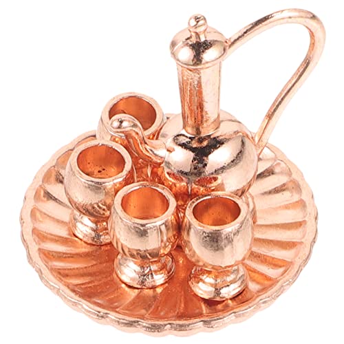 Warmhm 1 Satz Satz Mini-Disc-Teeset Miniatur Mini-Essen Party winziges puppenhauszubehör Accessoires Puppenhaus Küchenzubehör Puppenhaus Teegeschirr Legierung Rose Gold von Warmhm