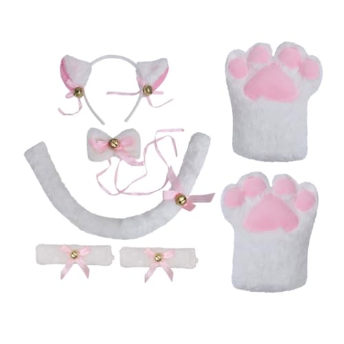 Warmhm Katzenohren Haarband Satz mit Katzenschwanz Tierhandschuhe Glocke Kostüm Zubehör für Kinder Partydekorationen und Cosplay von Warmhm