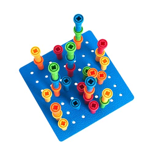 Warmhm 1 Satz Vorschulspielzeug Lehrreich Puzzle Peg Board Toy Babys Früh Farbsortierung Ausbildung Motor Bußgeld Zählstift-baord Steckbrett- Twin-Tower-gebäude Plastik von Warmhm