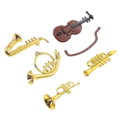 Warmhm 1 Set Mini Musikinstrument Blockflöte Geige Violine Horn Miniaturen Klanginstrumente Trompete Puppenhaus Musikdekor Dekorationen Ornamente Für Gitarren Ornament von Warmhm