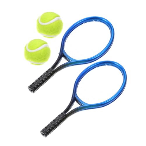 Warmhm 1 Set Mini Tennisschläger Tennisbälle Dekorative Requisiten Tennis Requisiten Schlägerdekoration Mini Puppenzubehör Kunststoff Blau von Warmhm