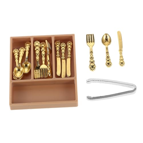Warmhm 1 Set Puppenhaus- : Miniatur-Messer, Löffel, Zange Aus, Modell Mit Aufbewahrungsbox Für Puppenhaus-spielküchen-geschirrzubehör von Warmhm