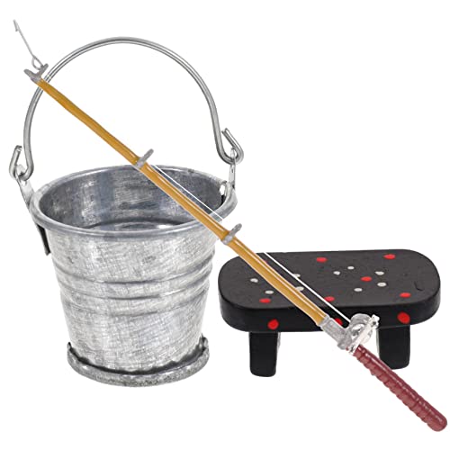 Warmhm 1 Set Puppenhaus Angelrute Lustiges Mini Hauswerkzeug Angelrute Mini Angeleimer Mini Puppenhaus Angeln Outdoor Desktop Tischzubehör Mini Zeug Eisen von Warmhm