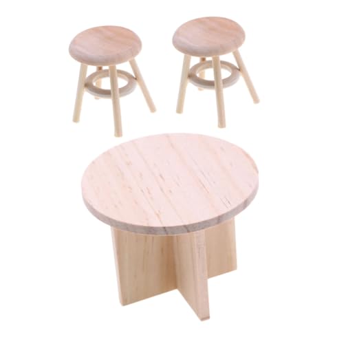 Warmhm Realistisches Hölzernes Miniatur-esszimmer-Set Für Puppenhäuser Runder Tisch Und Hocker Zur Dekoration von Warmhm