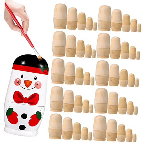 Warmhm 10 Sets Weihnachten Matryoshka Wooden Dolls for Children Wooden Decoration Matryoshka Doll Made of Wood Unfinished Stacking Dolls Blank Nesting Dolls Empty Russian Doll for Children Russian von Warmhm