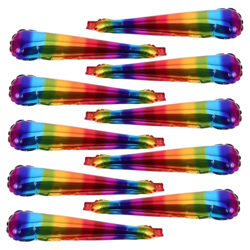 Warmhm 10 Stück Regenbogen-ballonstab Aufblasbare Cheerleader-stöcke Großer Ballonstab Regenbogenballon Ballonstäbchen Cheerleader-zubehör Donnerstangen Boom-sticks Aluminiumfolie von Warmhm
