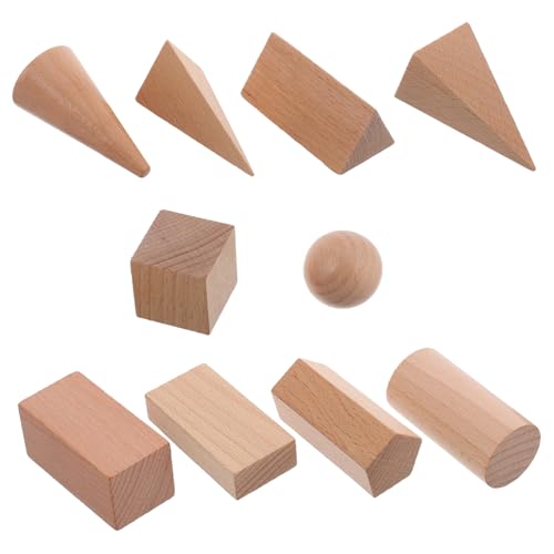 Warmhm 10 Stück geometrisches Modell Geometrische Modelle Mathe Lernspielzeug Blöcke mit Fester Geometrie Geometrisches Holzmodell Geometrische Inspertspielzeuge Formspiele hölzern Beige von Warmhm