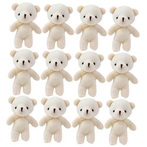 Warmhm 12 Stück Bärenanhänger kleines Bärenspielzeug tragen Kuscheltier Mini knuddelig bär anhänger Bär Ornament Plüsch Schlüsselanhänger kleine Bären PP Baumwolle Weiß von Warmhm