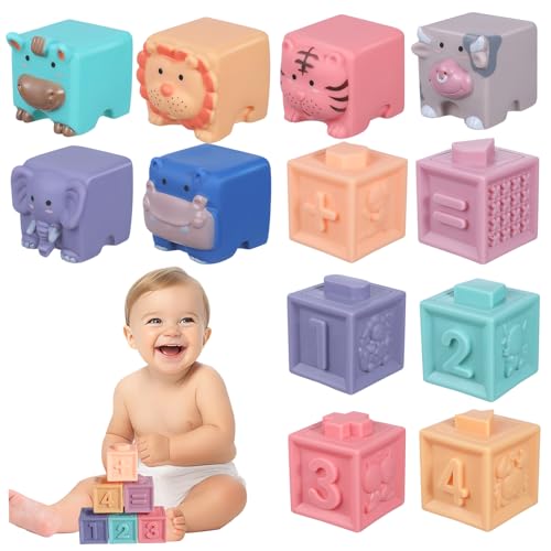 Warmhm 12 Stück Bausteine ​​aus weichem Gummi bausteine Weiche Blöcke, Bausteine ​​für Blöcke für weiche Babyblöcke weiches Gummi von Warmhm